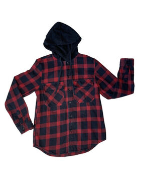 Burnside Men's Quilted Lined Zip Front Flannel Hoodie Red Buffalo Plaid Small
